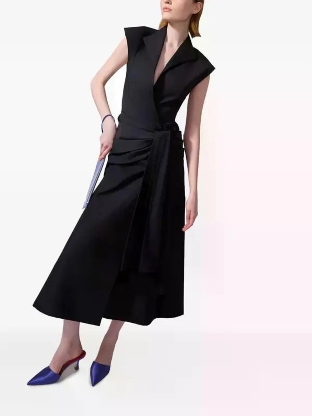 Carolina Herrera Black Wrap Style Midi Dress - Picture 4 of 11